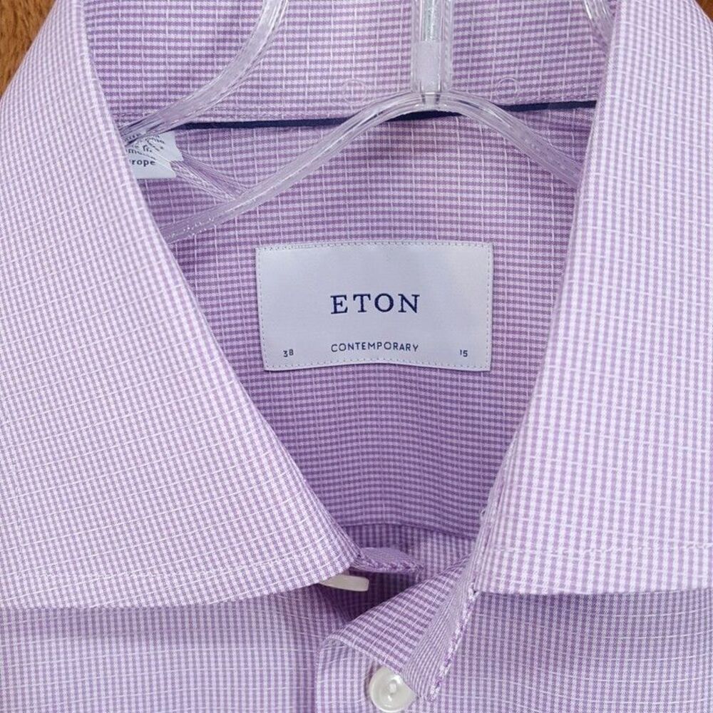 ETON Dress Shirt Mens 15 38 Purple Line Dash Contemporary Fit Button Up $270